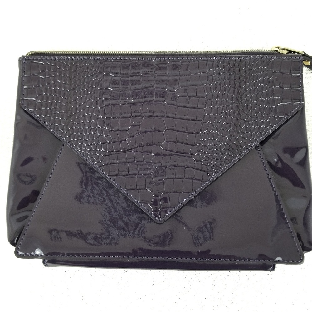 Plum patent leather envelope clutch